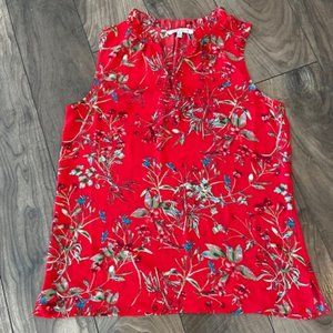 Rose & Olive Flowy Sleeveless Floral Blouse with Ruffle Collar
